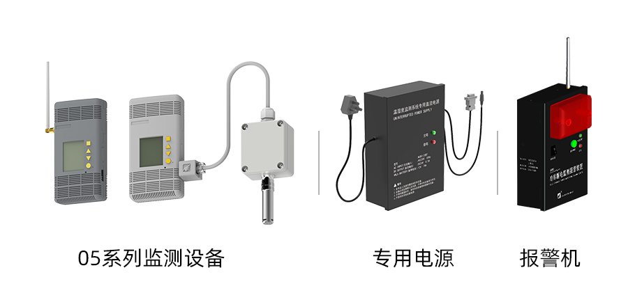部分設備展示：05系列溫濕度監(jiān)測設備、報警機